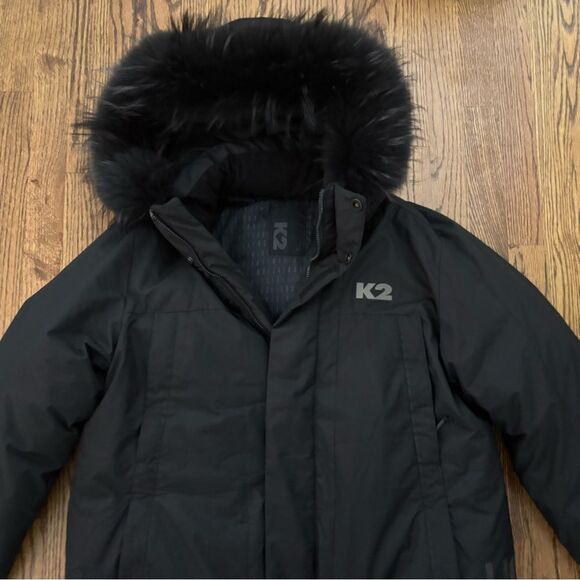 K2 Korea heavy down ski winter snow genuine fox fur trim hooded coat XL unisex - Picture 1 of 7